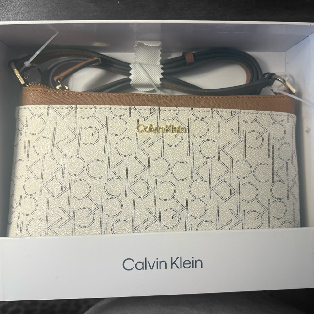 Calvin Klein Beige and Tan Crossbody Bag